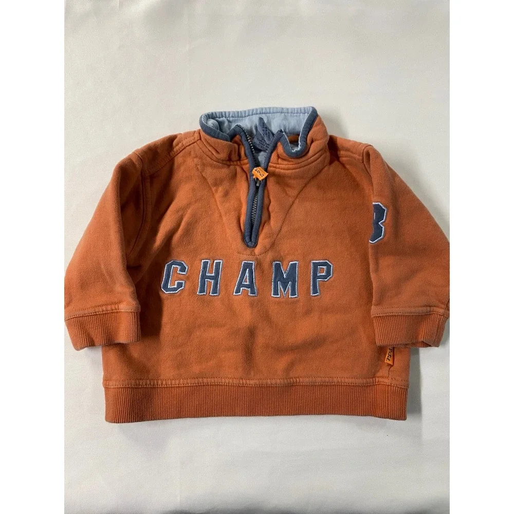 Kids Orange Champ Pullover Sweater & Gray Gap Zip Hoodie Set Size 12-18 months